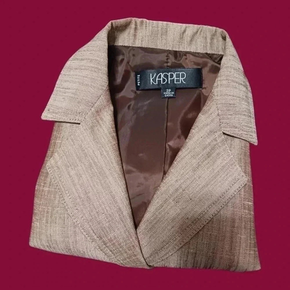 Kasper sheen blazer tan & brown blazer style safari size 2P - Picture 3 of 12